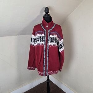 Windfjord of Norway Unisex Red 100% Pure Wool Torino Jacket Cardigan Size L